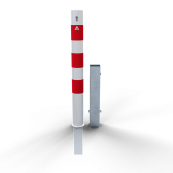 Barrier posts | Steel tube  89 x 2,9 mm | removable, with profile cylinder lock | hot-dip galvanized and white coatedwith three red reflecting stripes